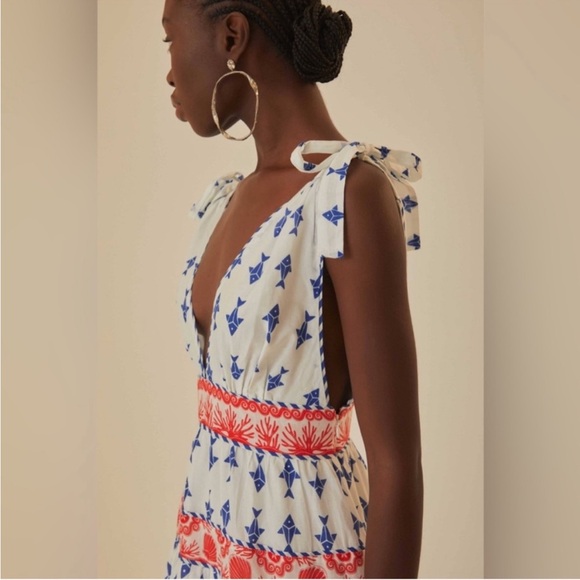 NWT Farm Rio Womens Graphic Fishes Mini Dress, Off White Blue Red Size S Small - Picture 2 of 5